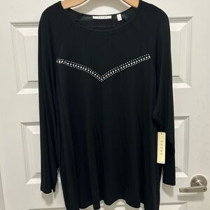 Cyrus  Black Long Sleeve Tee Shirt Plus with Rhinestone Accents NWT! Ret $99